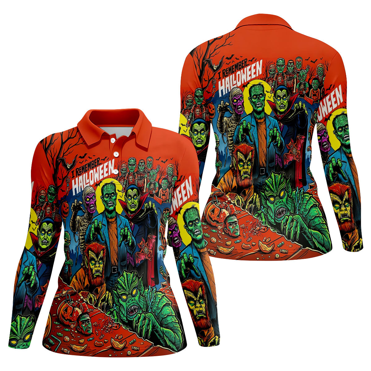 I Remember Halloween Classic Monster Golf Polo Shirt, Women's Golf Polo, Ladies Golf Shirts