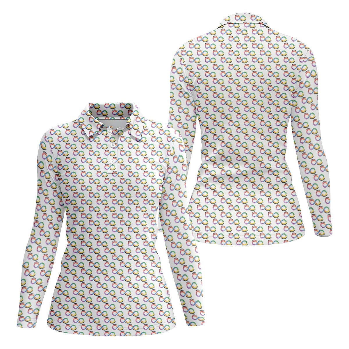 Embrace Neurodiversity Rainbow Infinity Symbol Autism Awareness White Golf Shirt, Women's Golf Tops
