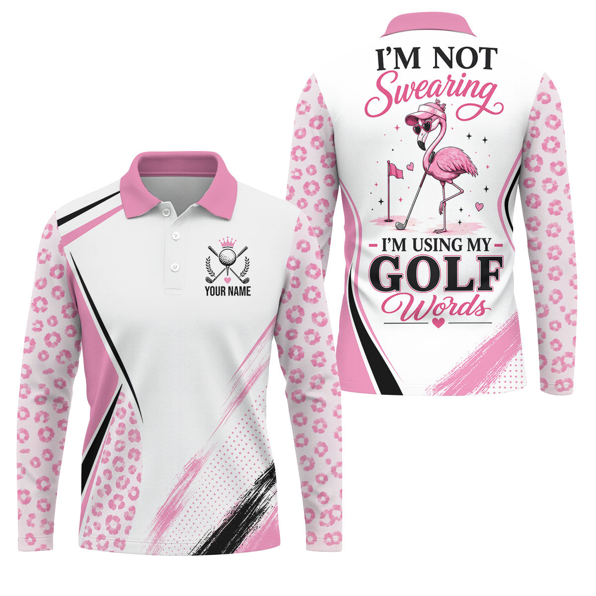 Personalized Pink Golf Crest Polo Shirt, Golf Polo Shirts For Men, Mens Golf Apparel
