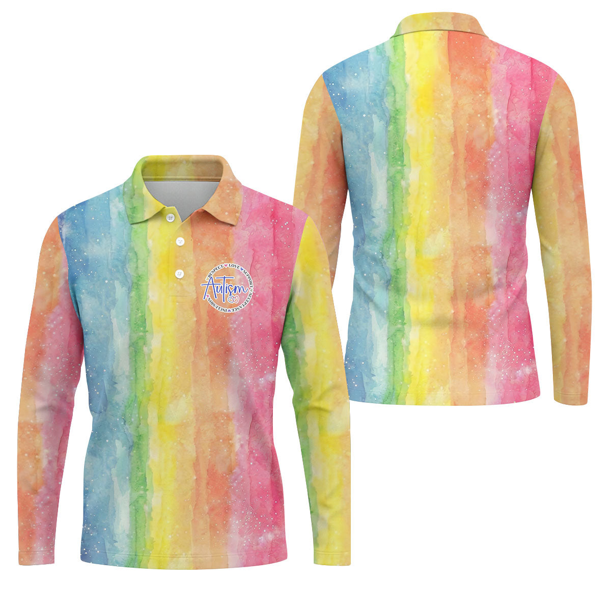 Autism Awareness Watercolor Rainbow Men's Golf Shirt, Polo Shirts For Men, Golf Shirts For Men