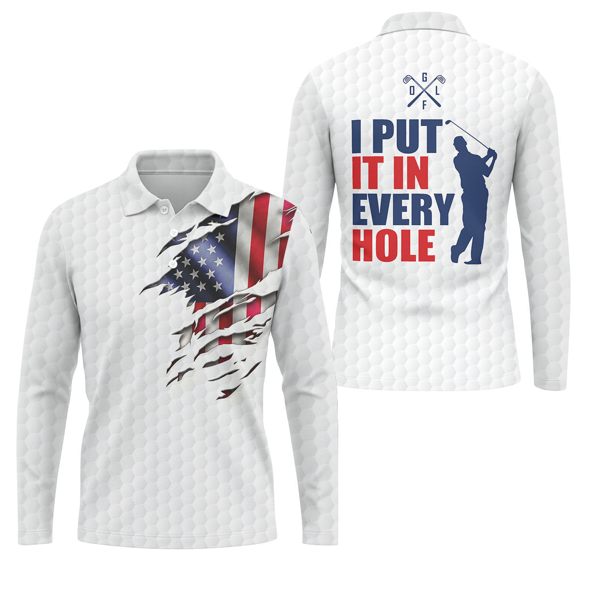 I Put It In Every Hole Ripped American Flag 250 Patriotic Golf Shirt, 4th Of July Golf Shirts For Men