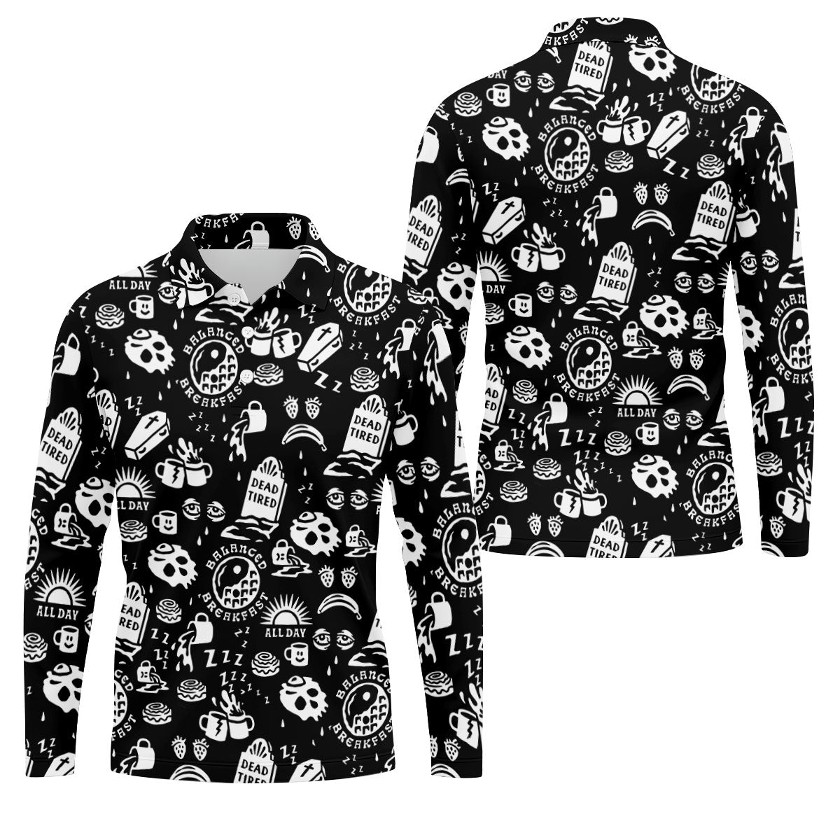 Dead Tired Coffee Breakfast Pattern Golf Shirt, Men's Golf Shirt, Golf Polo Shirts For Men