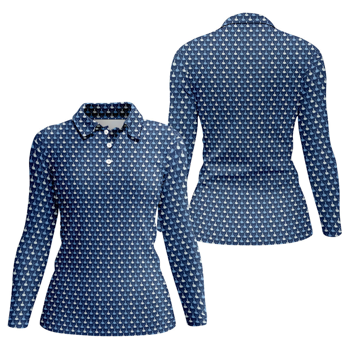 Blue Funny Middle Finger Golf Pattern Polo Shirt, Women's Golf Polo, Ladies Golf Top
