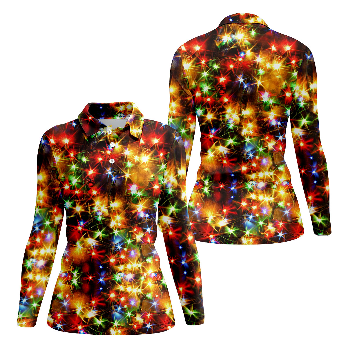 Colorful Christmas Lights Women's Golf Tops, Christmas Golf Shirt, Ladies Golf Polos, Golf Gift For Ladies