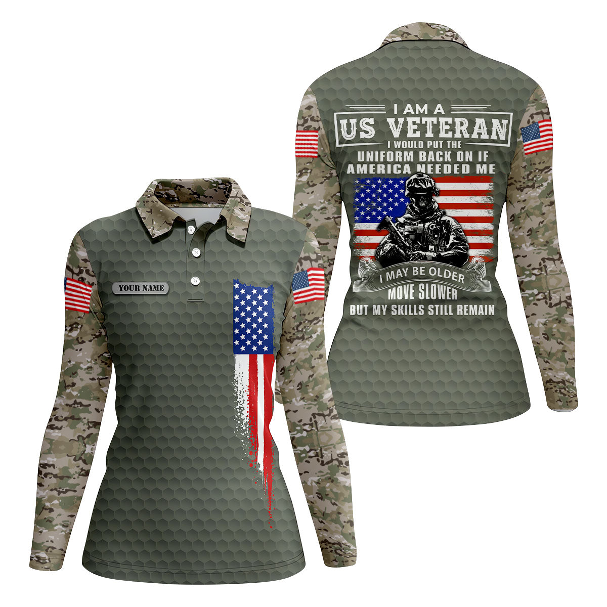 I Am A US Veteran American Flag Camo Golf Shirt, 250 Years 4th Of July Golf Shirt For Women