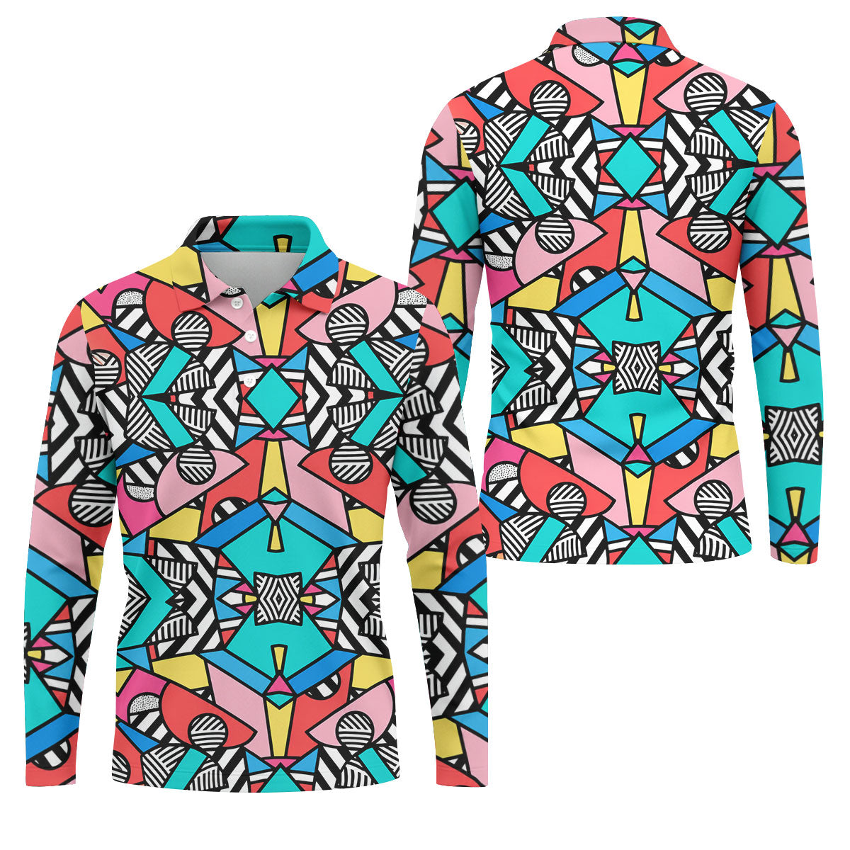 Abstract Geometric Pop Art Golf Polo Shirt, Men's Golf Shirt, Mens Golf Apparel