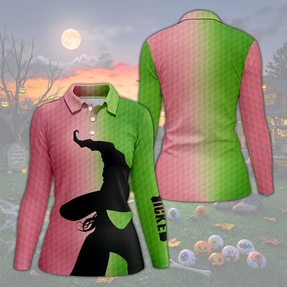 Halloween Witch Hat Golf Polo Shirt, Ladies Golf Shirt, Golf Tops For Women