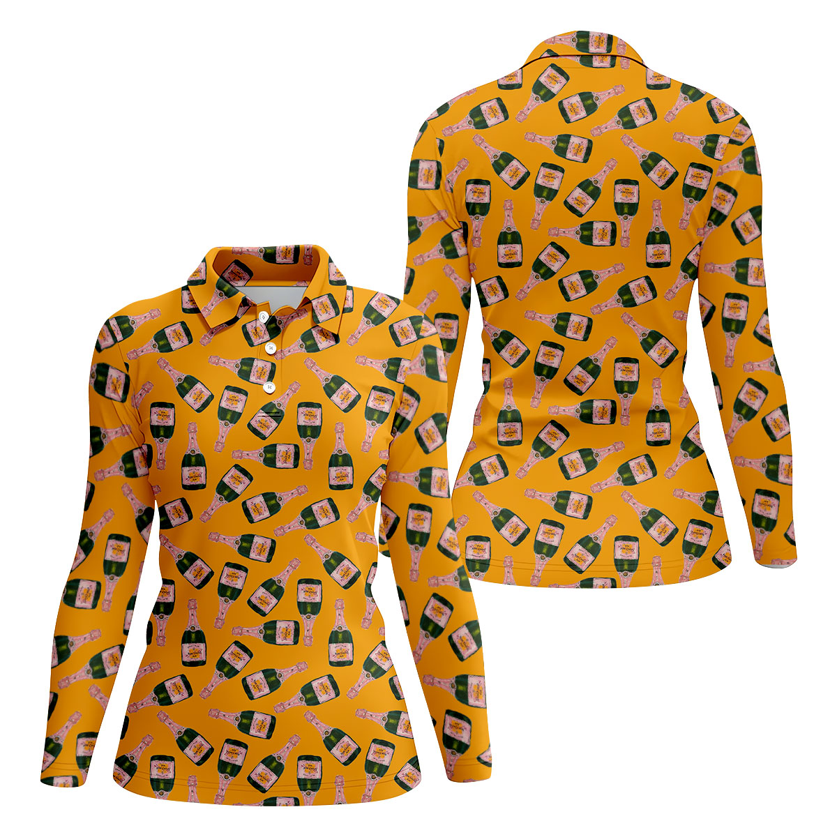 Rosé Champagne Seamless Pattern Yellow Golf Shirt, Ladies Golf Shirts, Golf Shirt For Women