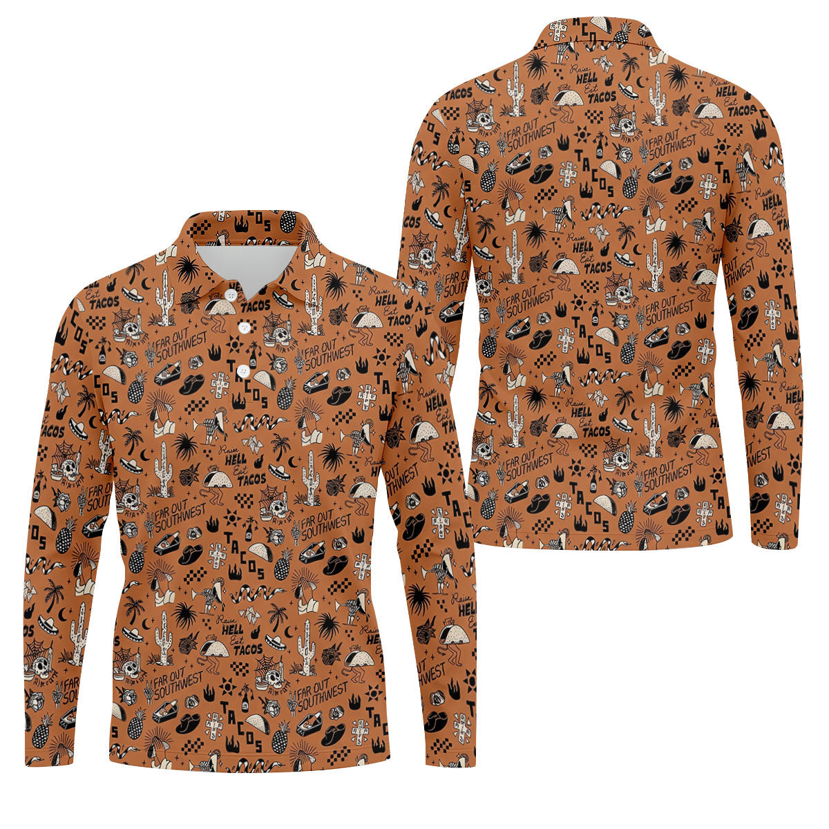 Southwest Desert Taco Skull Pattern Hawaiian Golf Shirt, Golf Tops For Women, Performance Golf Shirt