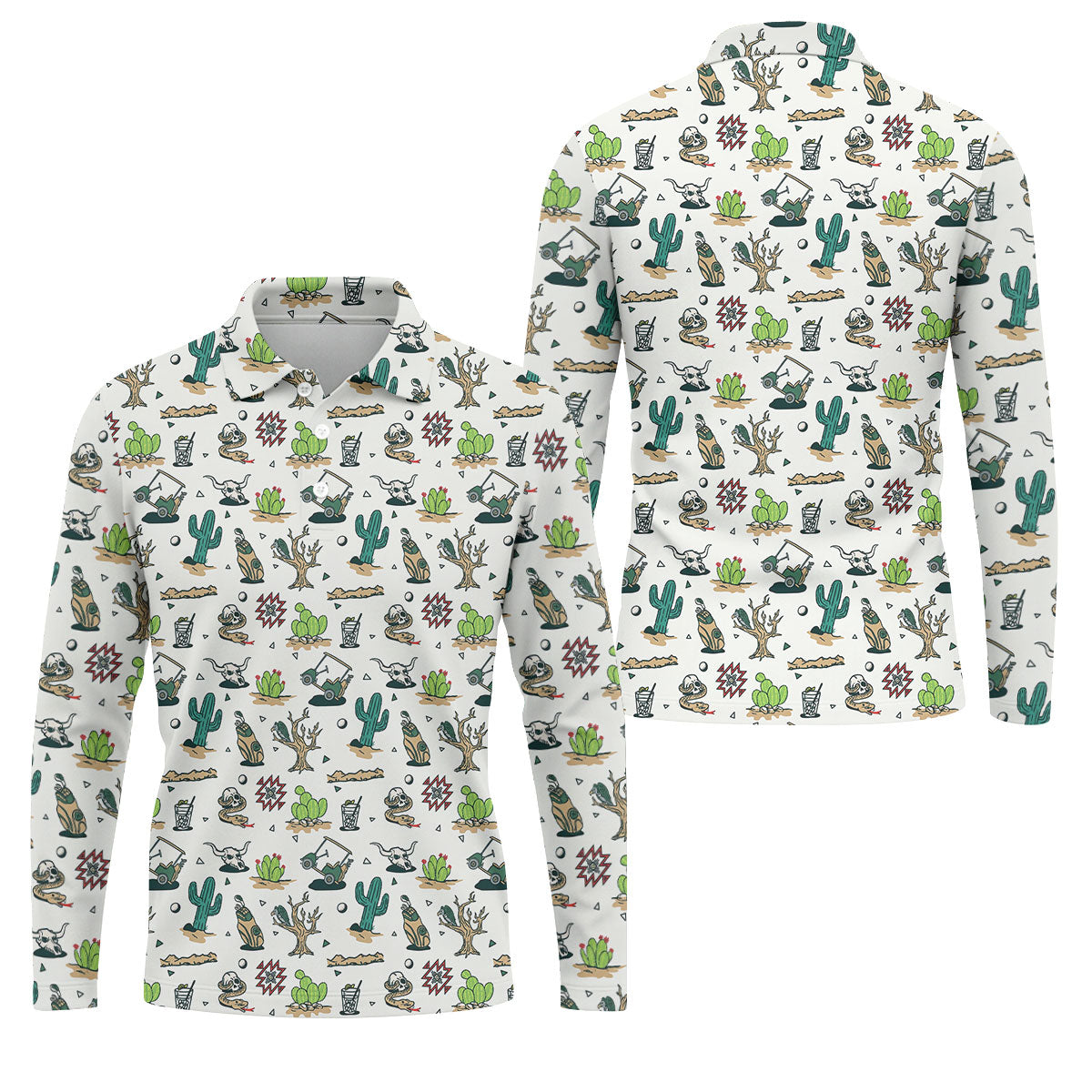 White Desert Golf Icons Pattern Golf Polo Shirt, Hawaiian Golf Shirt, Golf Polo Shirts For Men