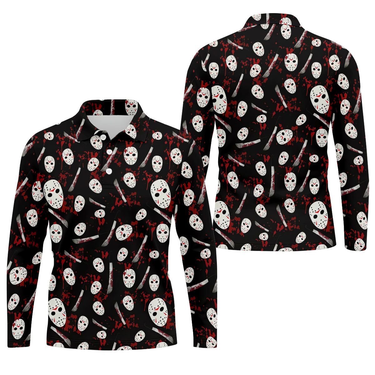 Hockey Mask Blood Pattern Halloween Golf Polo Shirt, Mens Golf Shirts, Printed Golf Shirts
