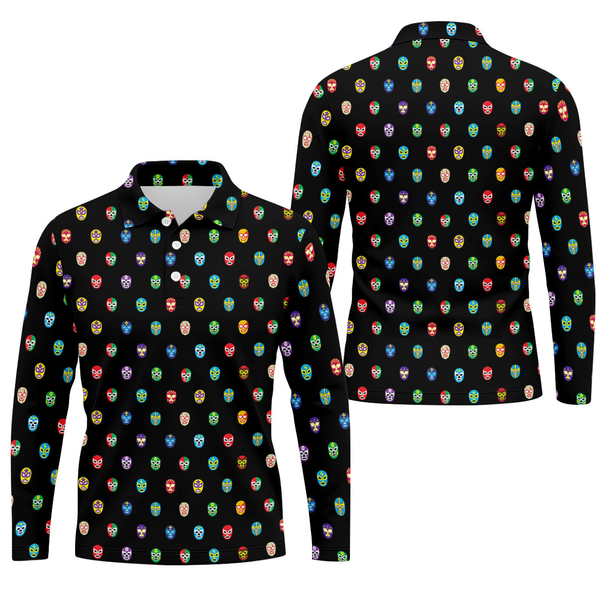 Colorful Retro Mask Print Golf Polo Shirt, Golf Shirts For Men, Printed Golf Shirts