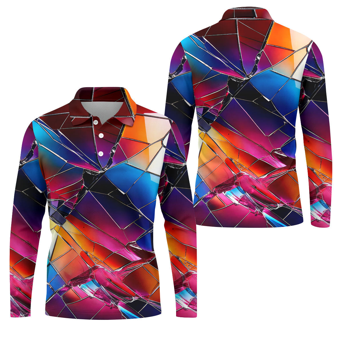 Colorful Broken Glass Abstract Golf Polo Shirt, Golf Shirts For Men, Printed Golf Shirts