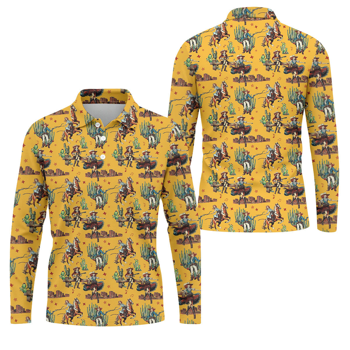 Yellow Cowboy Rodeo Desert Western Hawaiian Golf Shirt, Men's Golf Shirt, Golf Polo Shirts For Men