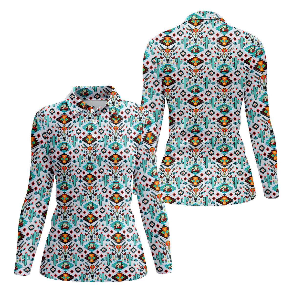 Southwestern Golf Pattern Polo Shirt, Golf Polo For Women, Printed Golf Shirt