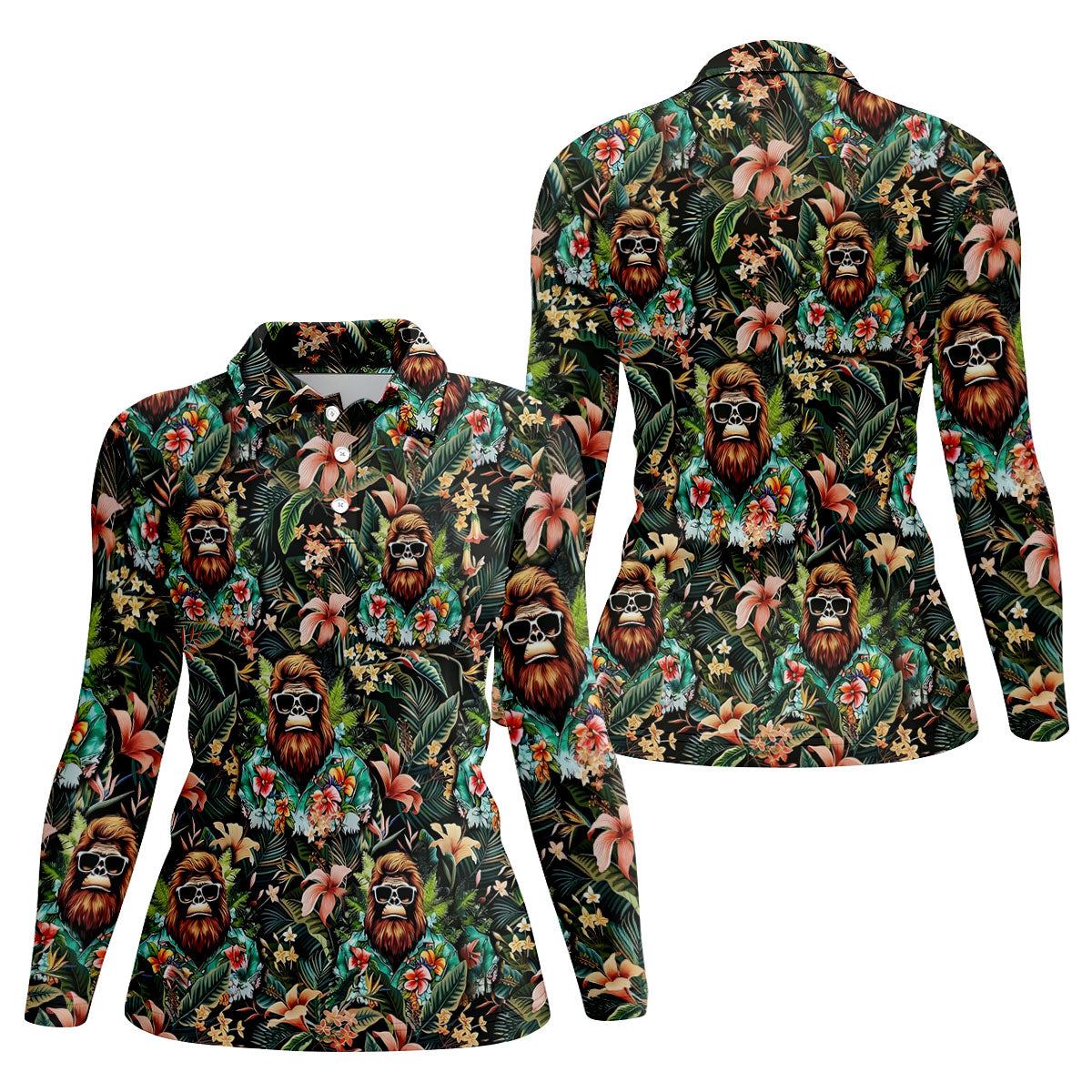 Bigfoot Hawaiian Tropical Golf Shirt, Funny Sasquatch Golf Shirt For Women