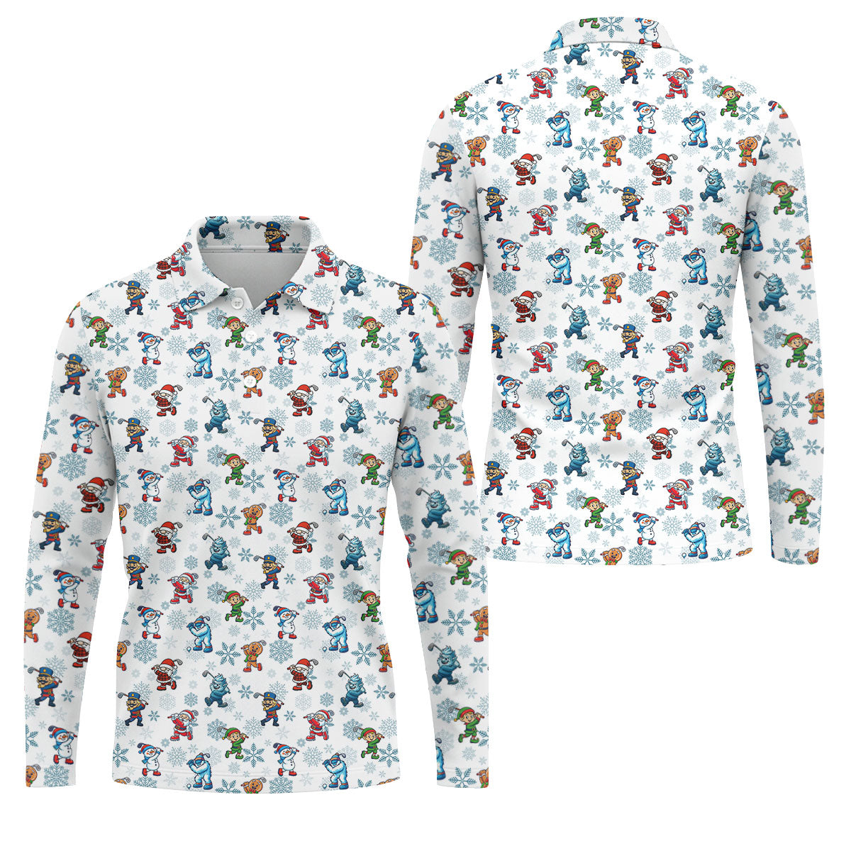 Christmas Characters Golf Pose Men's Funny Golf Shirts, Christmas Golf Shirt, Polo Shirts For Men