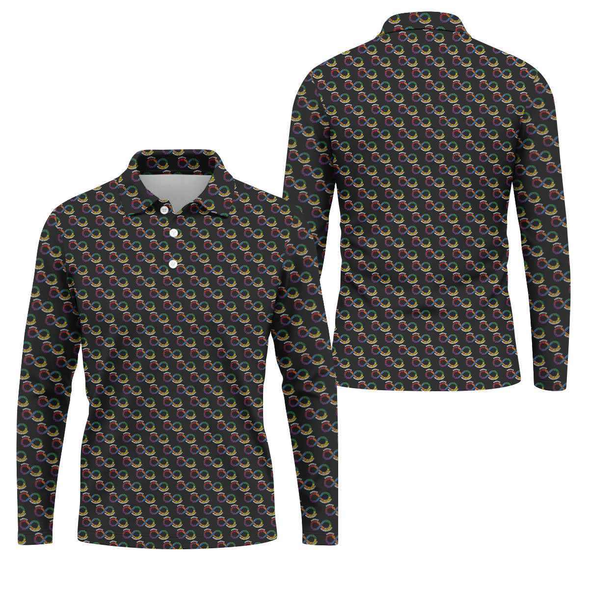 Embrace Neurodiversity Rainbow Infinity Symbol Autism Awareness Black Golf Shirt, Golf Shirts For Men