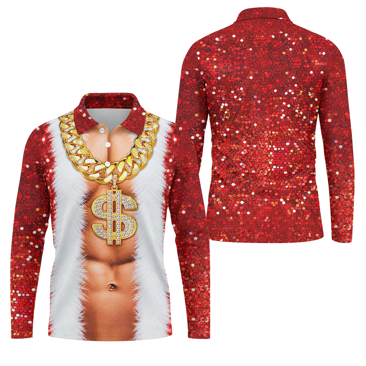 Funny Santa Gold Dollar Chain Golf Polo Shirt, Printed Golf Shirts, Mens Golf Apparel