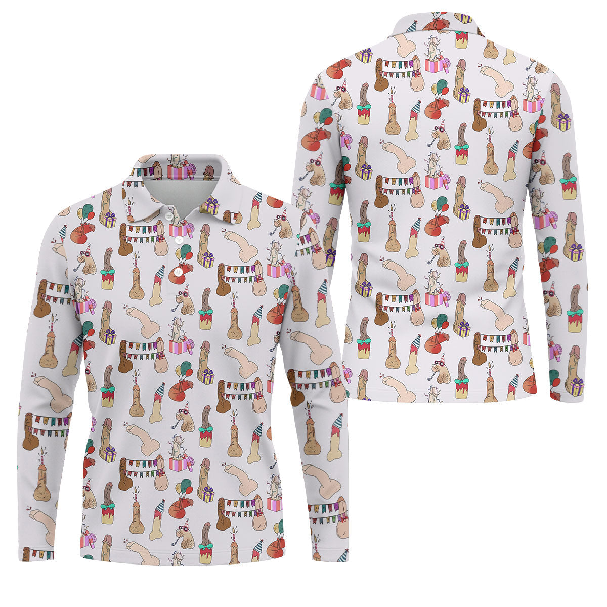 Light Pink Funny Birthday Dick Pattern Golf Polo Shirt, Men's Golf Shirt, Printed Golf Shirts