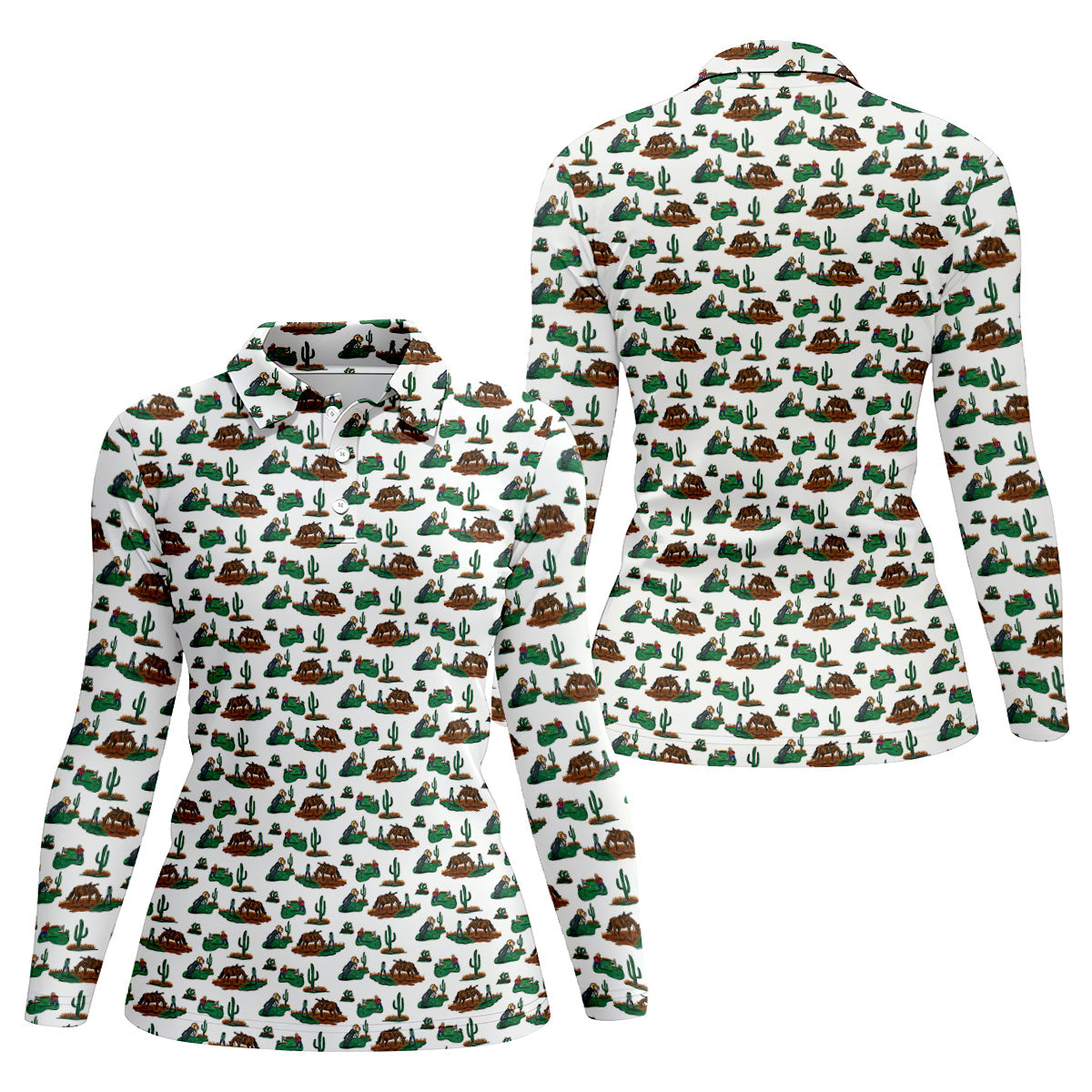 Western Golf Course Pattern Golf Polo Shirt, Ladies Golf Shirt, Women's Golf Apparel