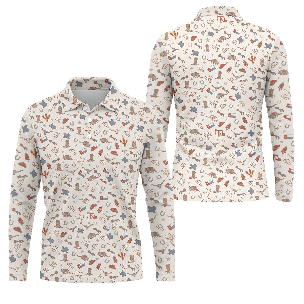Beige Texas Cowboy Pattern Golf Polo Shirt, Hawaiian Golf Shirt, Golf Polo Shirts For Men