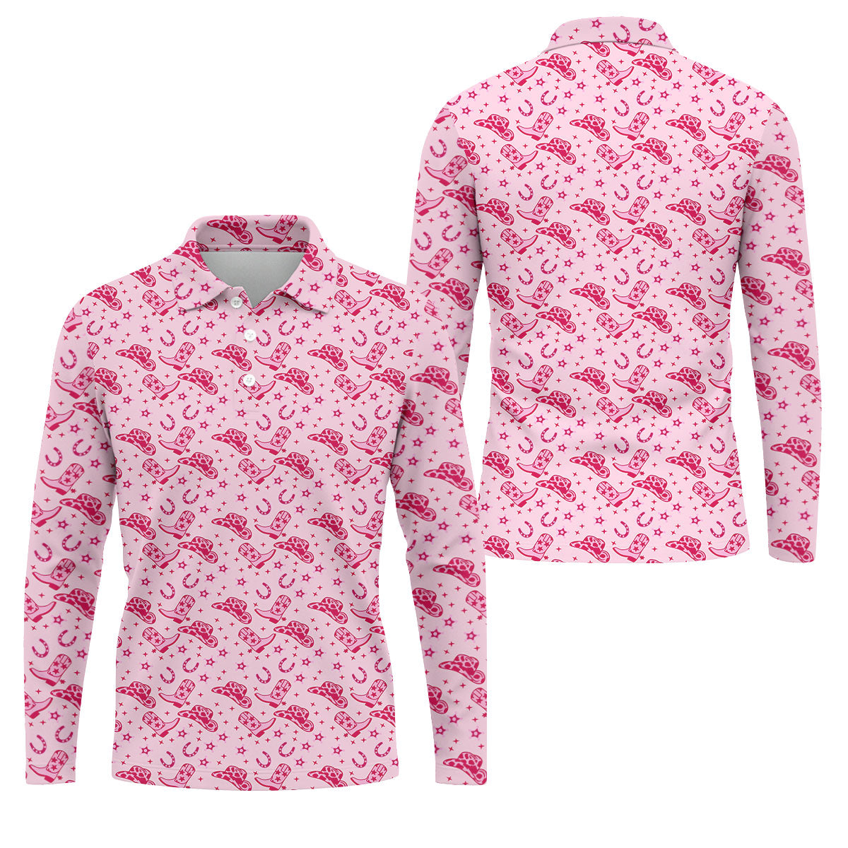 Pink Cowgirl Boots Hat Pattern Hawaiian Golf Shirt, Golf Polo Shirts For Men, Mens Golf Apparel