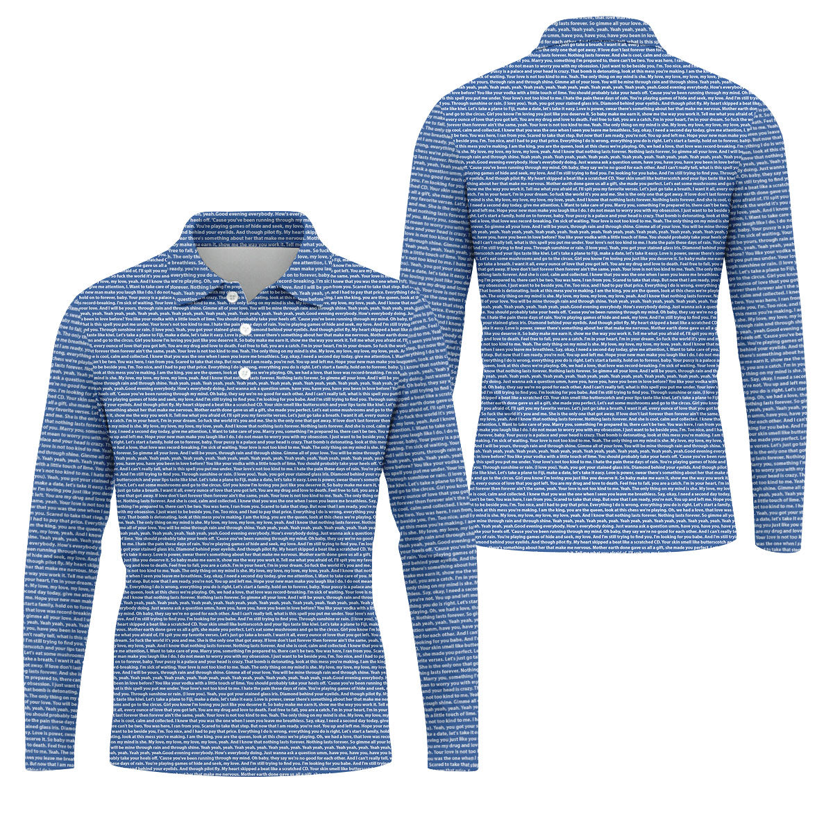 Blue Text Pattern Golf Polo Shirt, Golf Polo Shirts For Men, Mens Golf Apparel
