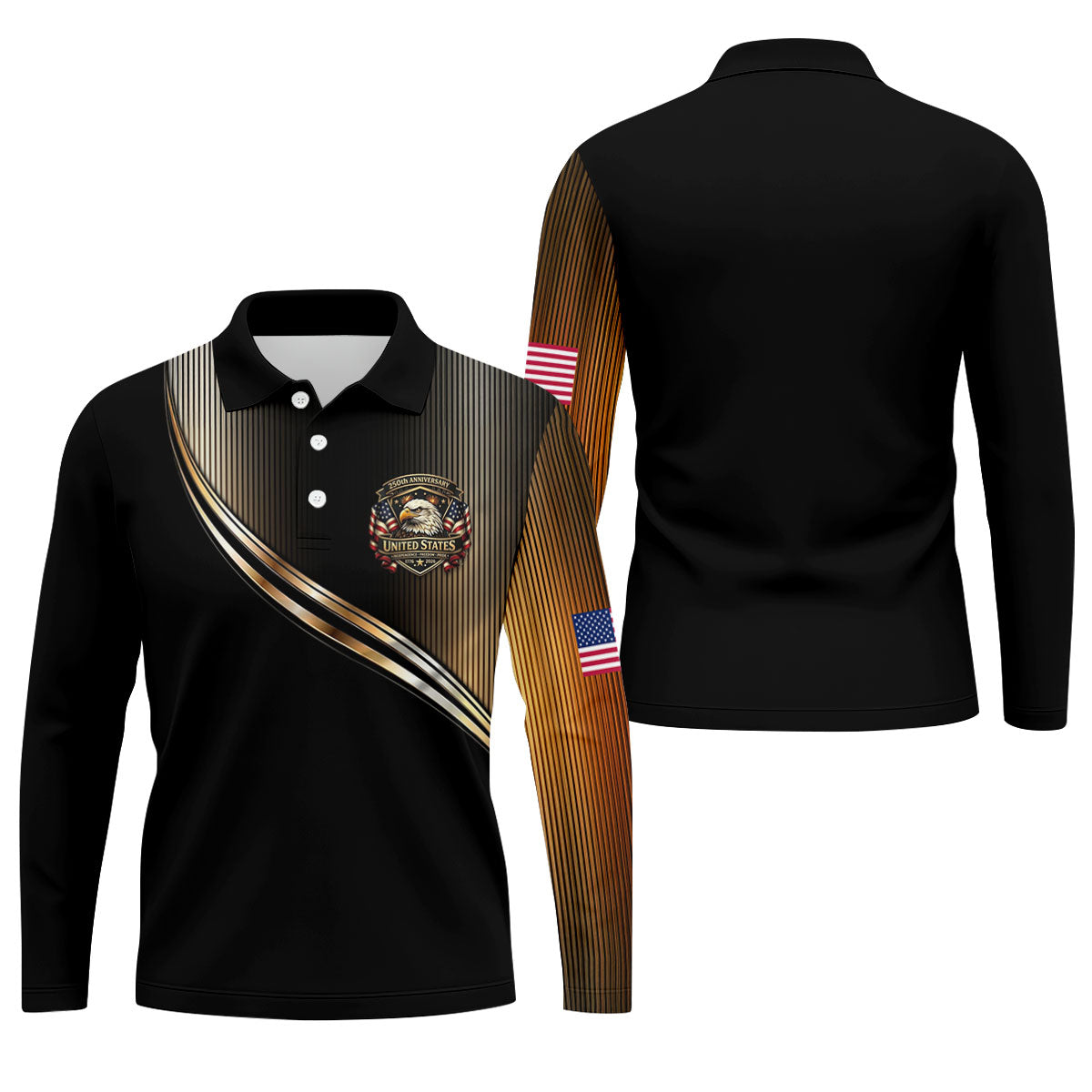 250th Anniversary Metallic Looking Patriotic Golf Shirt, 4th Of July Golf Shirts For Men