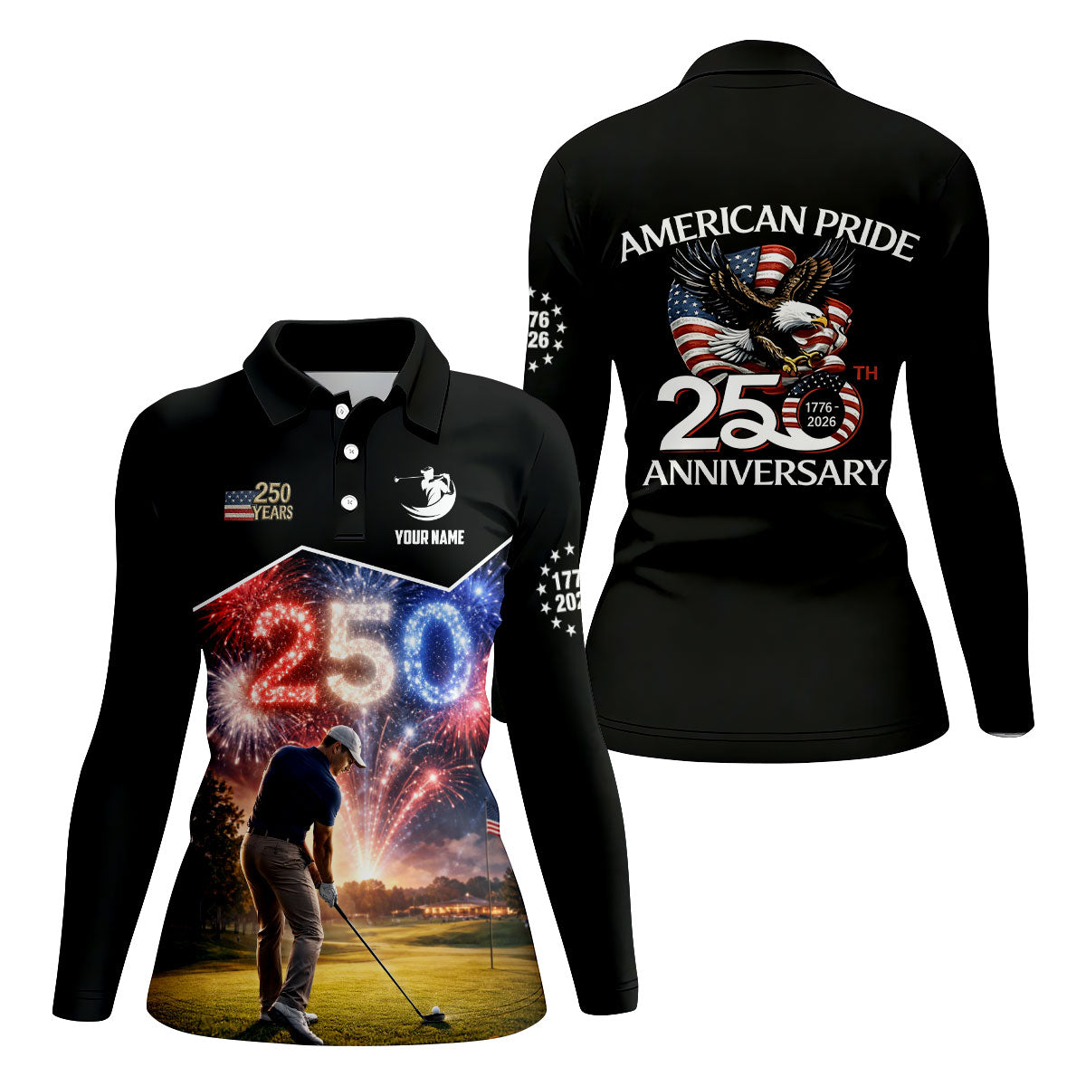 Custom America 250 Fireworks Golfer Polo Shirt, Women's Golf Polo, Golf Tops For Women