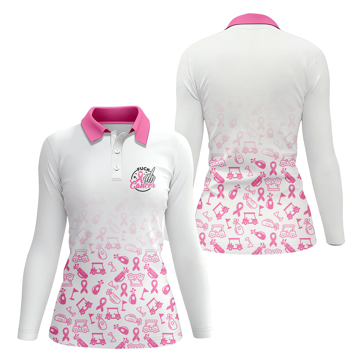 Fuck Cancer Pink Ribbon Breast Cancer Polo Shirt, Ladies Golf Top, Women’s Golf Apparel