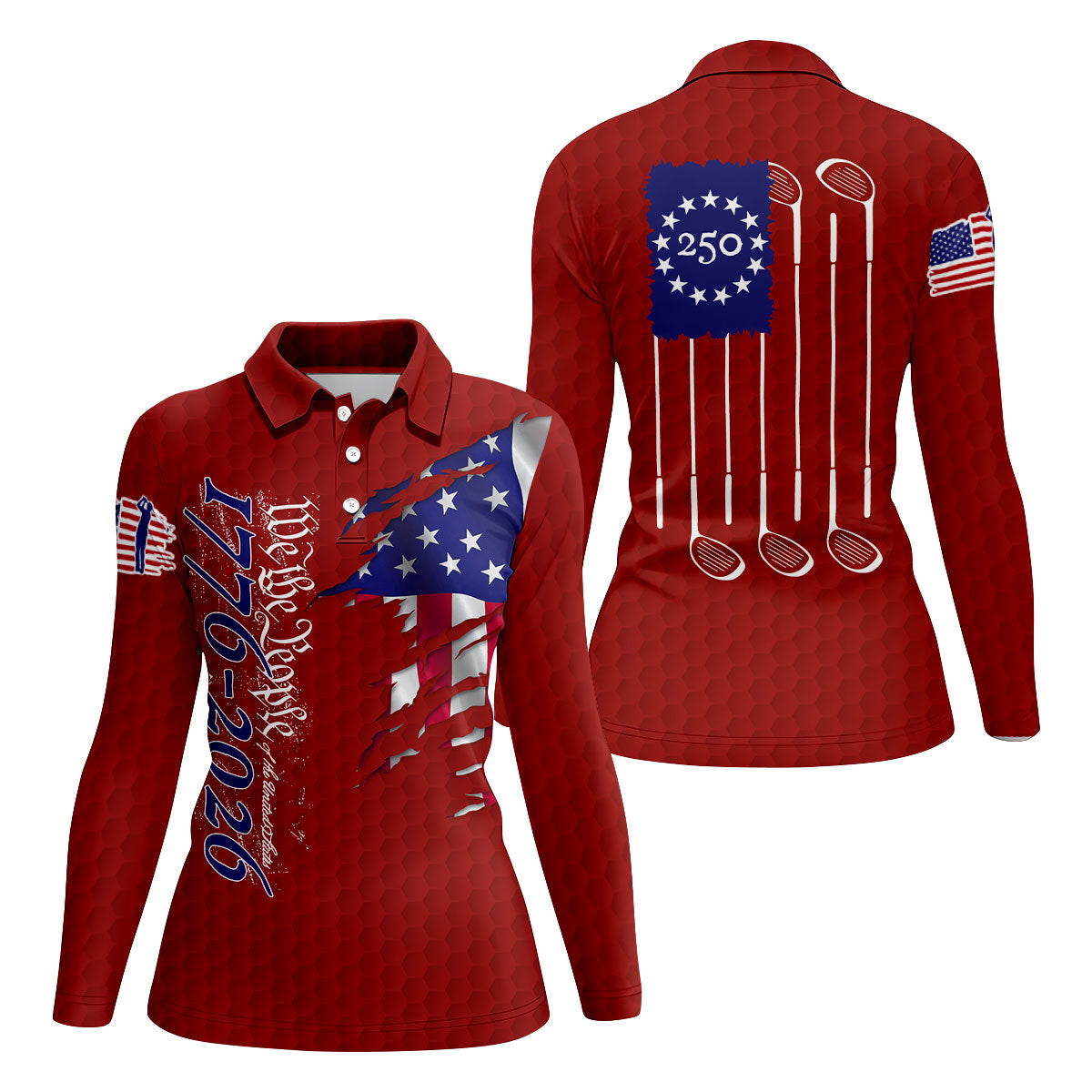 We The People Distressed American Flag Red Golf Shirt, 4th Of July Golf Shirt For Women