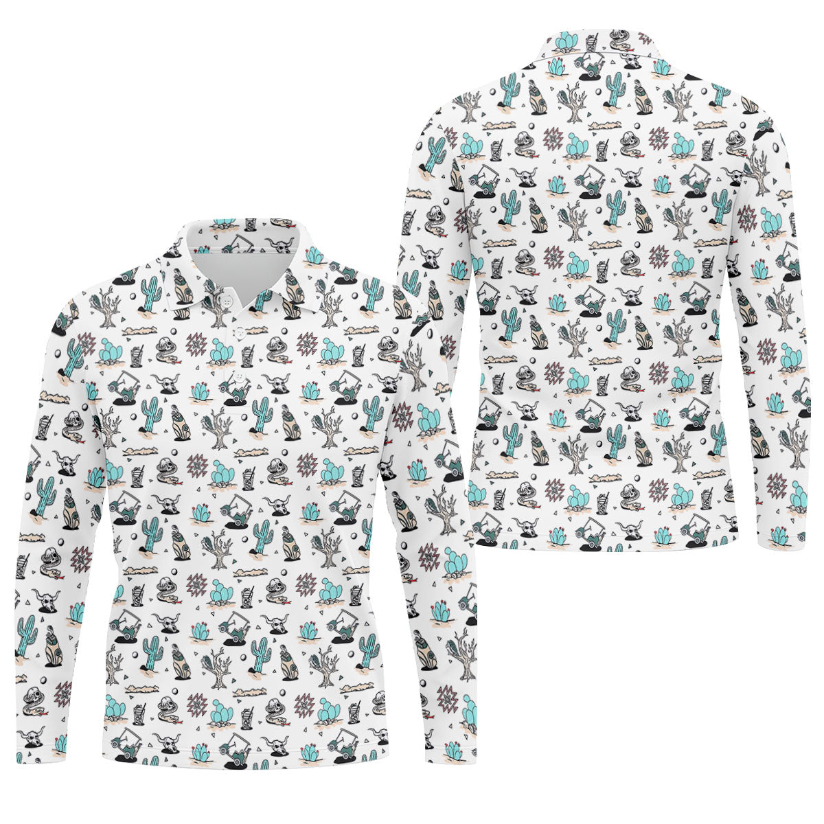 White Desert Golf Pattern Golf Polo Shirt, Golf Polo Shirts For Men, Hawaiian Golf Shirt