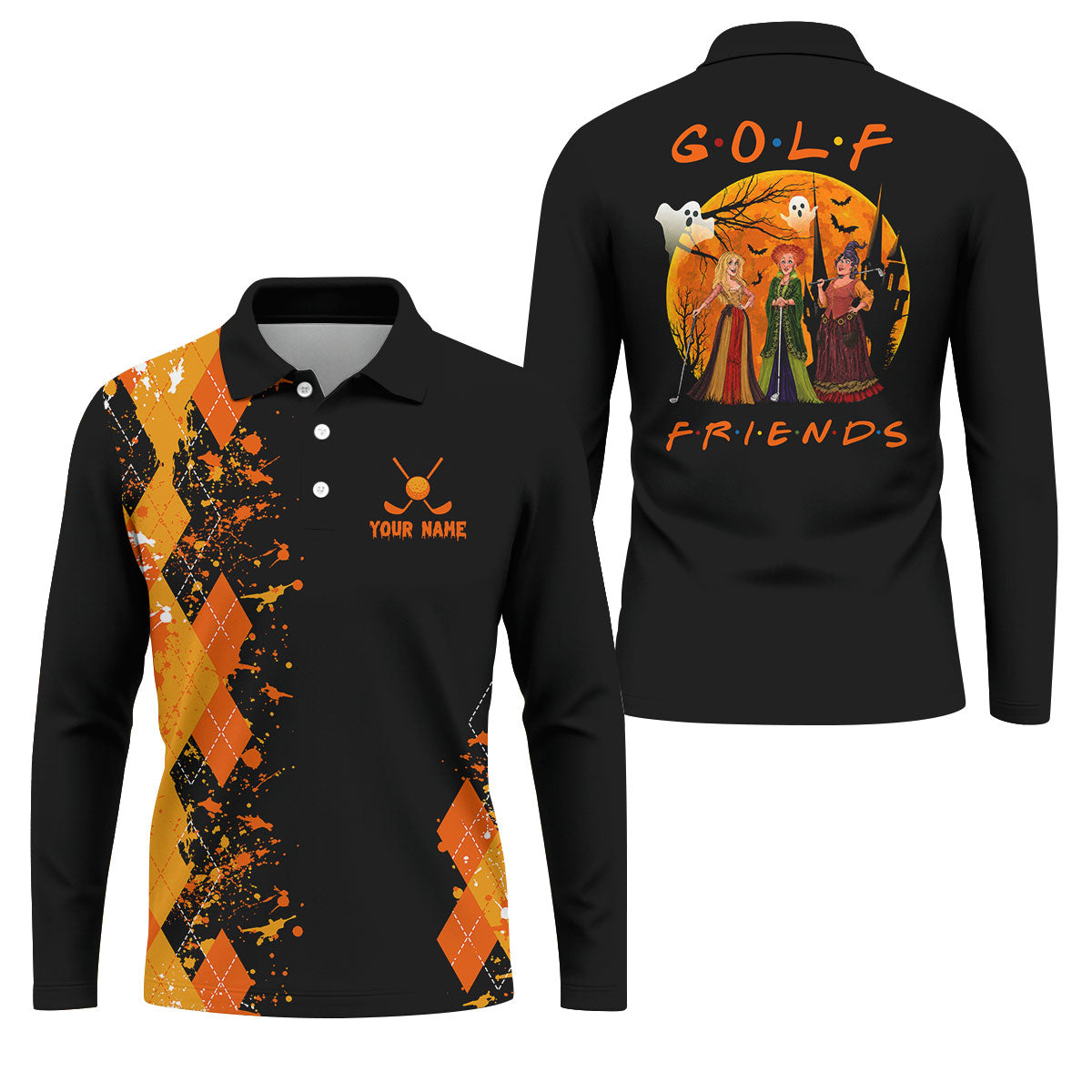Custom Golf Friends Horror Character Halloween Polo Shirt, Mens Golf Polo, Mens Golf Shirts