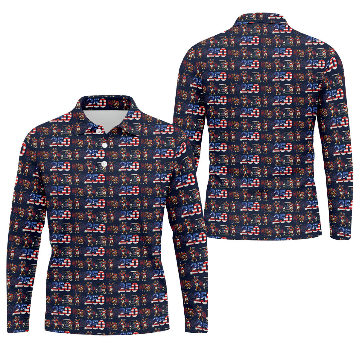 Funny Bigfoot Golf Pose Patriotic 4th Of July Black Golf Shirt, 250 Years Golf Shirts For Men