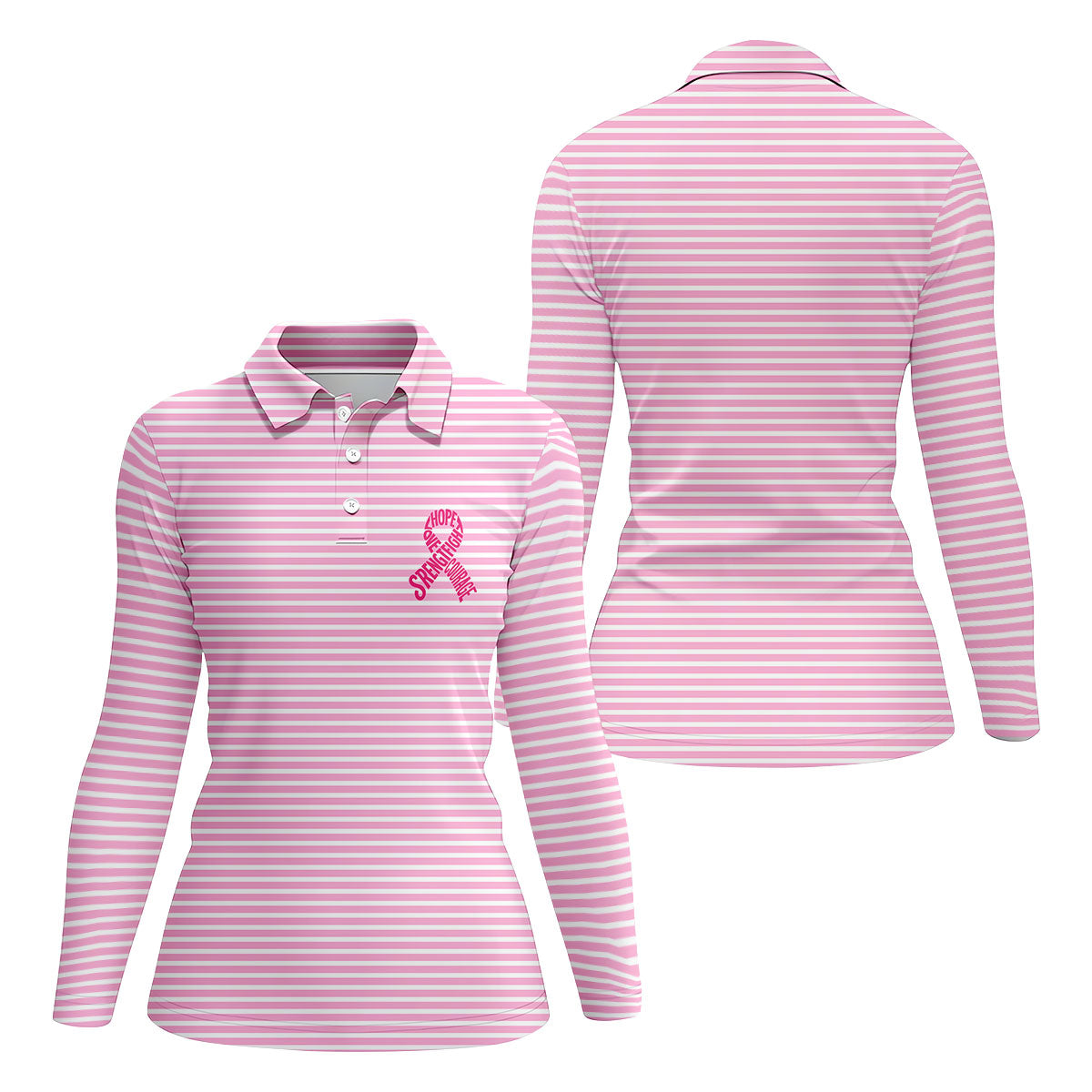 Hope Love Strength Courage Breast Cancer Polo Shirt, Women’s Golf Polo, Ladies Golf Shirts