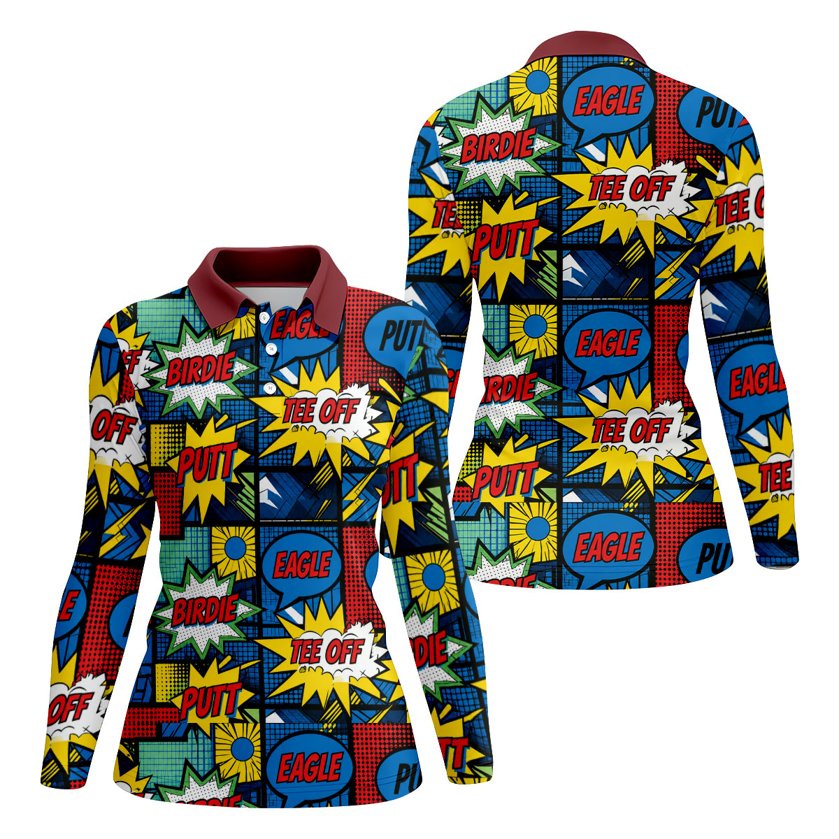 Birdie Tee Off Putt Comic Golf Shirt, Women's Golf Tops, Golf Shirts For Women