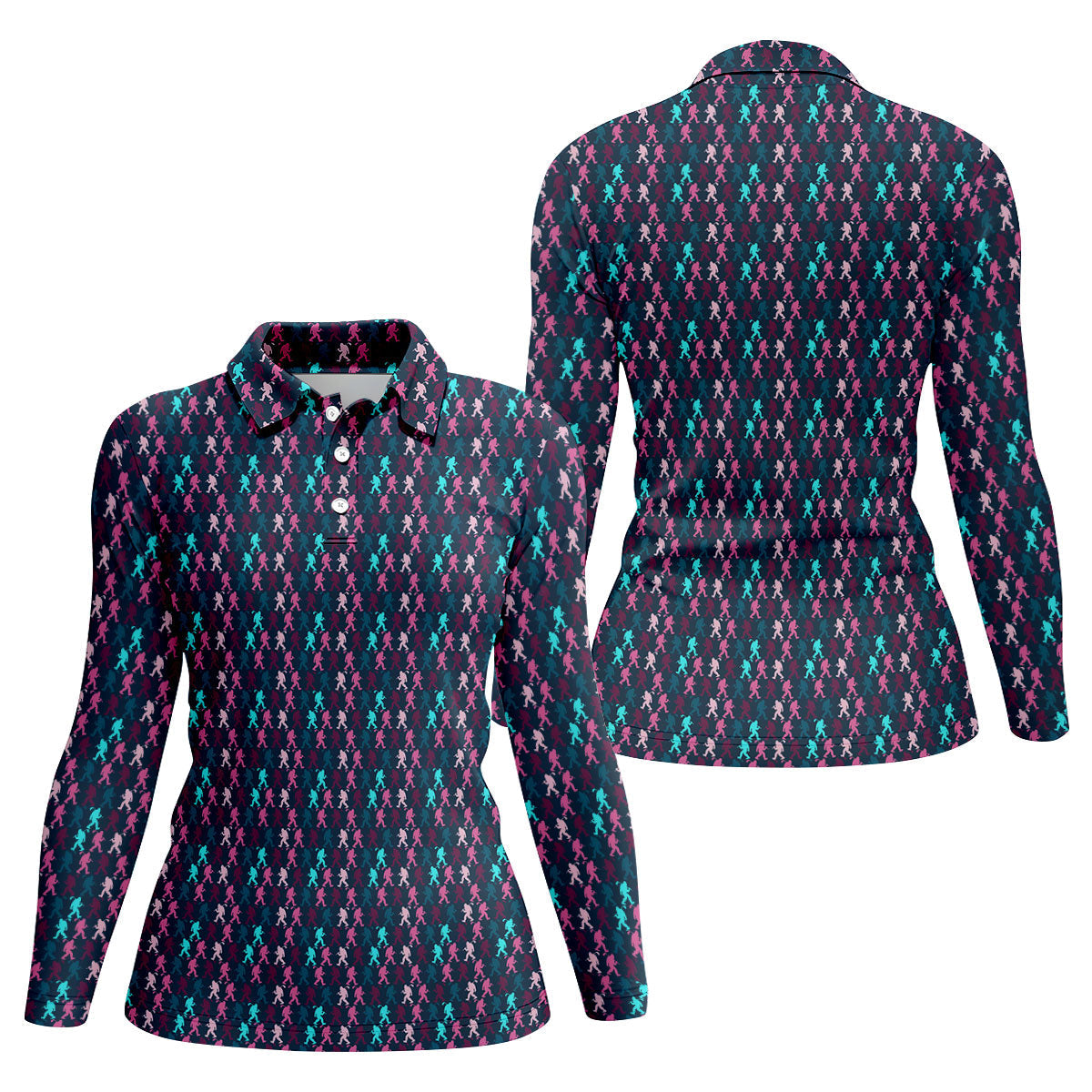 Funny Colorful Bigfoot Golfer Pattern Polo Shirt, Womens Golf Tops, Women’s Golf Apparel
