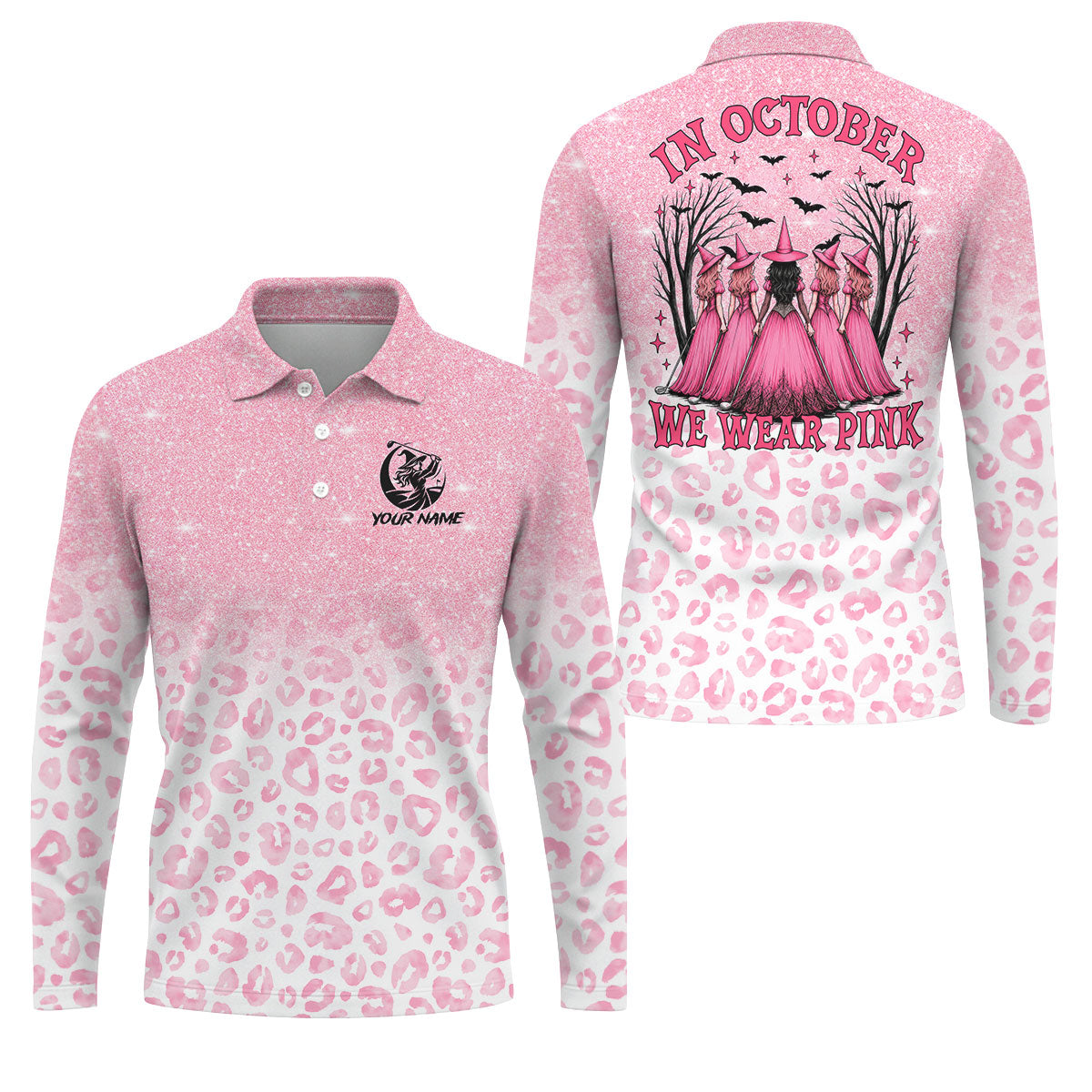 Custom Name In October We Wear Pink Halloween Golf Shirt, Men's Golf Shirt, Hawaiian Golf Shirt
