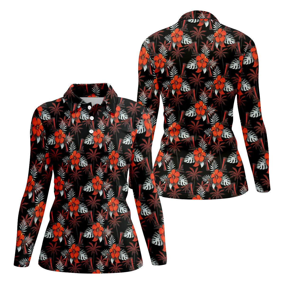 Orange Hibiscus Black Hawaiian Golf Shirt, Summer Vibe Golf Shirt For Women