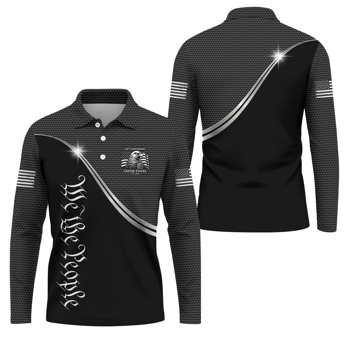 We The People 250th Anniversary Black Golf Shirt, Patriotic 4th Of July Golf Shirts For Men