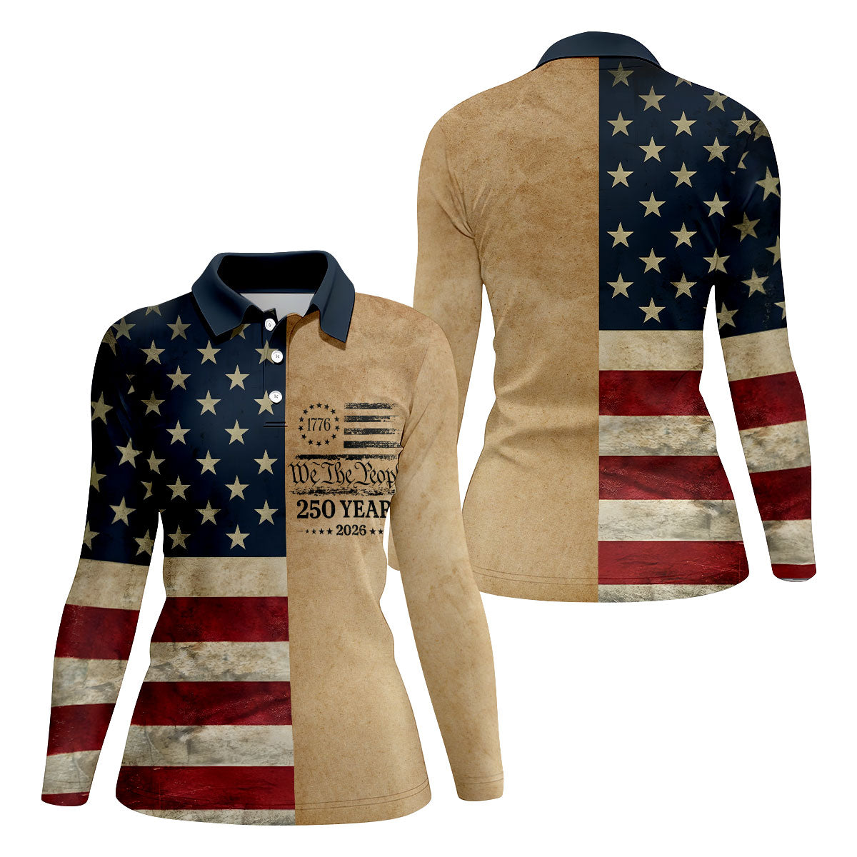We The People 250 Years US Flag Pattern Patriotic Golf Shirt, 4th Of July Golf Shirt For Women
