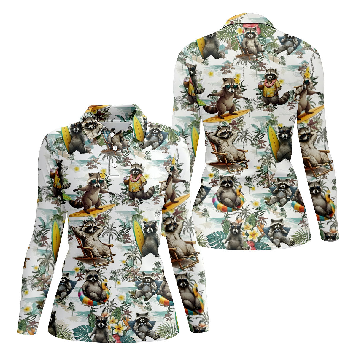 Raccoon Beach Vacation Hawaiian Shirt, Hawaiian Shirt For Women, Tropical Button Up Shirt