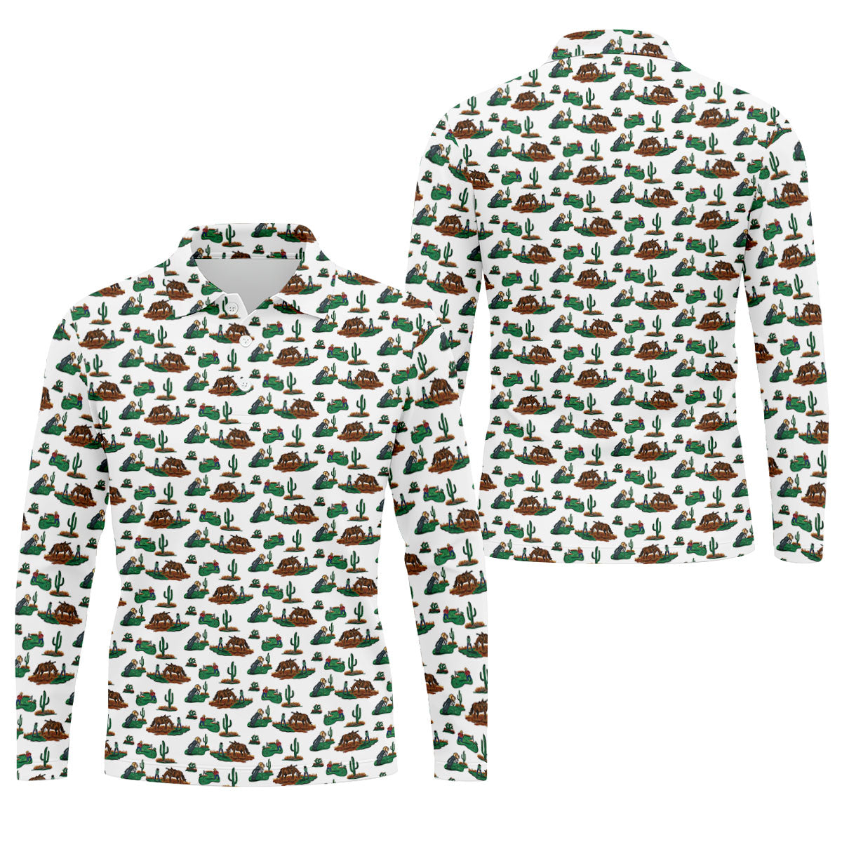 Western Golf Course Pattern Polo Shirt, Printed Golf Shirts, Golf Polo Shirts For Men