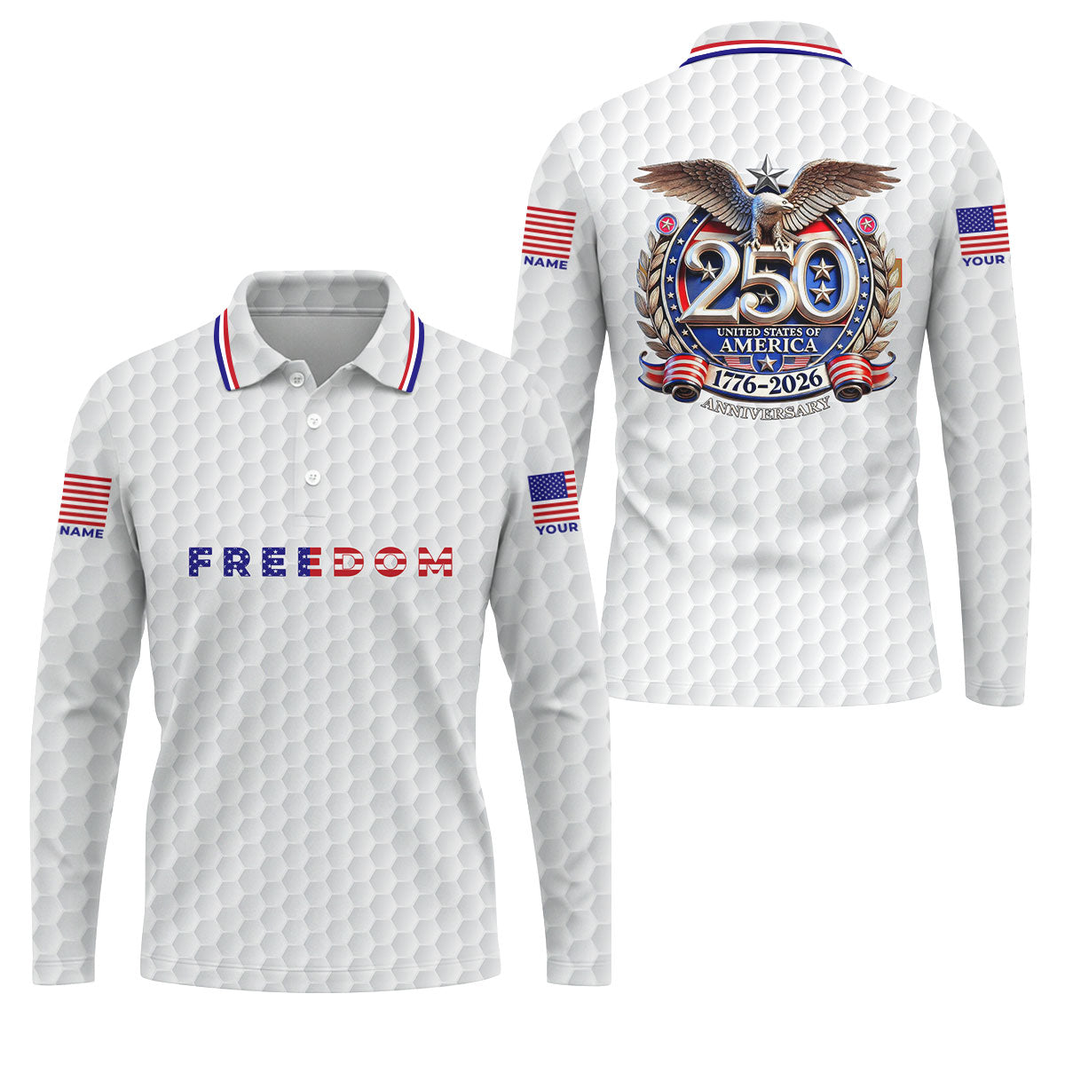 Freedom American Bald Eagle 250th Anniversary White Golf Shirt, Patriotic 4th Of July Golf Shirts For Men