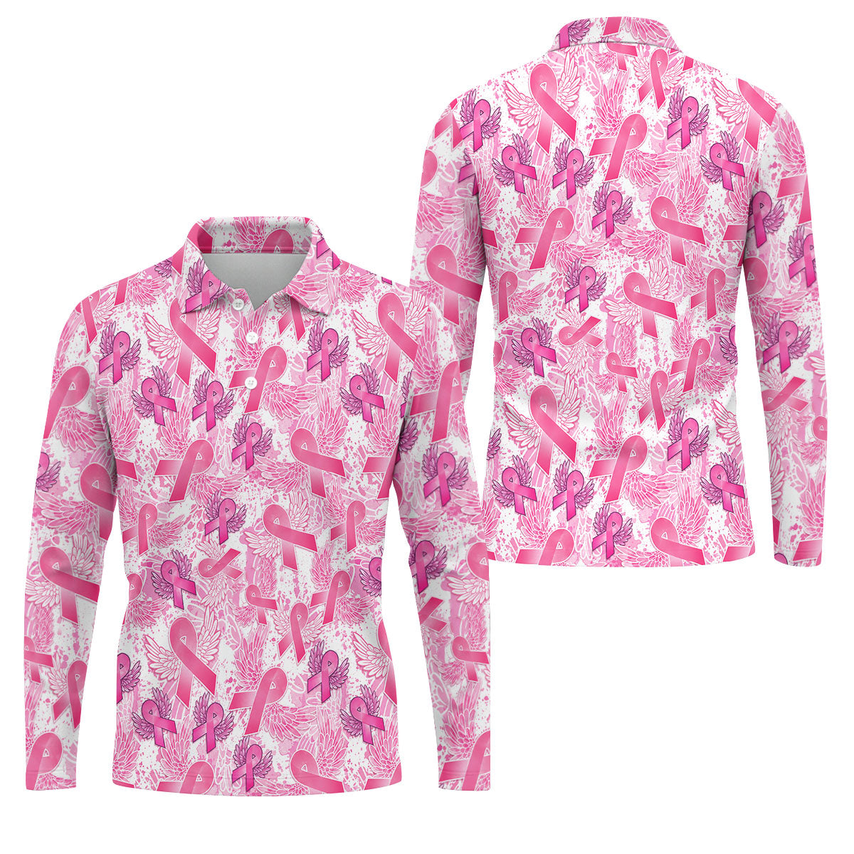 Breast Cancer Pink Ribbon Angel Wings Polo Shirt, Men's Golf Shirt, Golf Apparel For Men