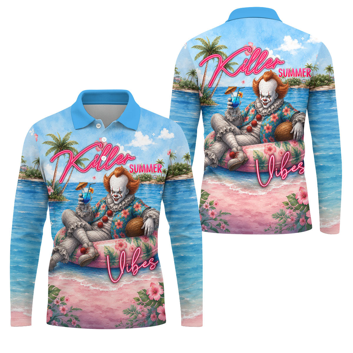 Killer Summer Vibes Scary Clown Golf Polo Shirt, Men's Golf Shirt, Printed Golf Shirts