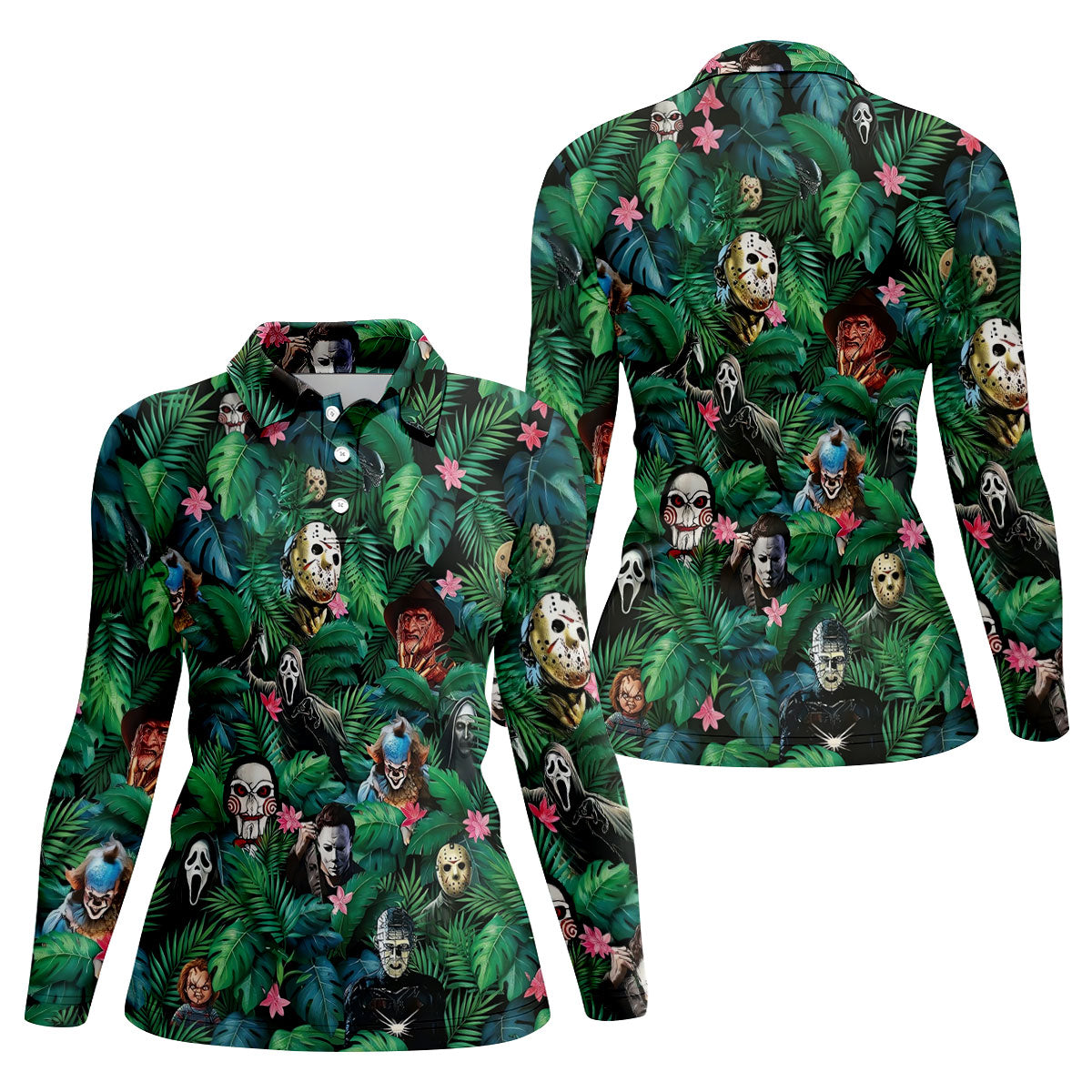 Tropical Horror Character Pattern Golf Polo Shirt, Womens Golf Polo, Ladies Golf Shirts