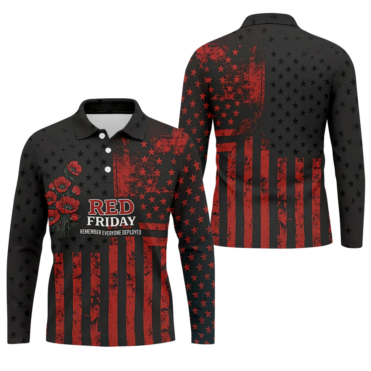 Red Friday American Flag Poppy Golf Polo Shirt, Mens Golf Apparel, Printed Golf Shirts