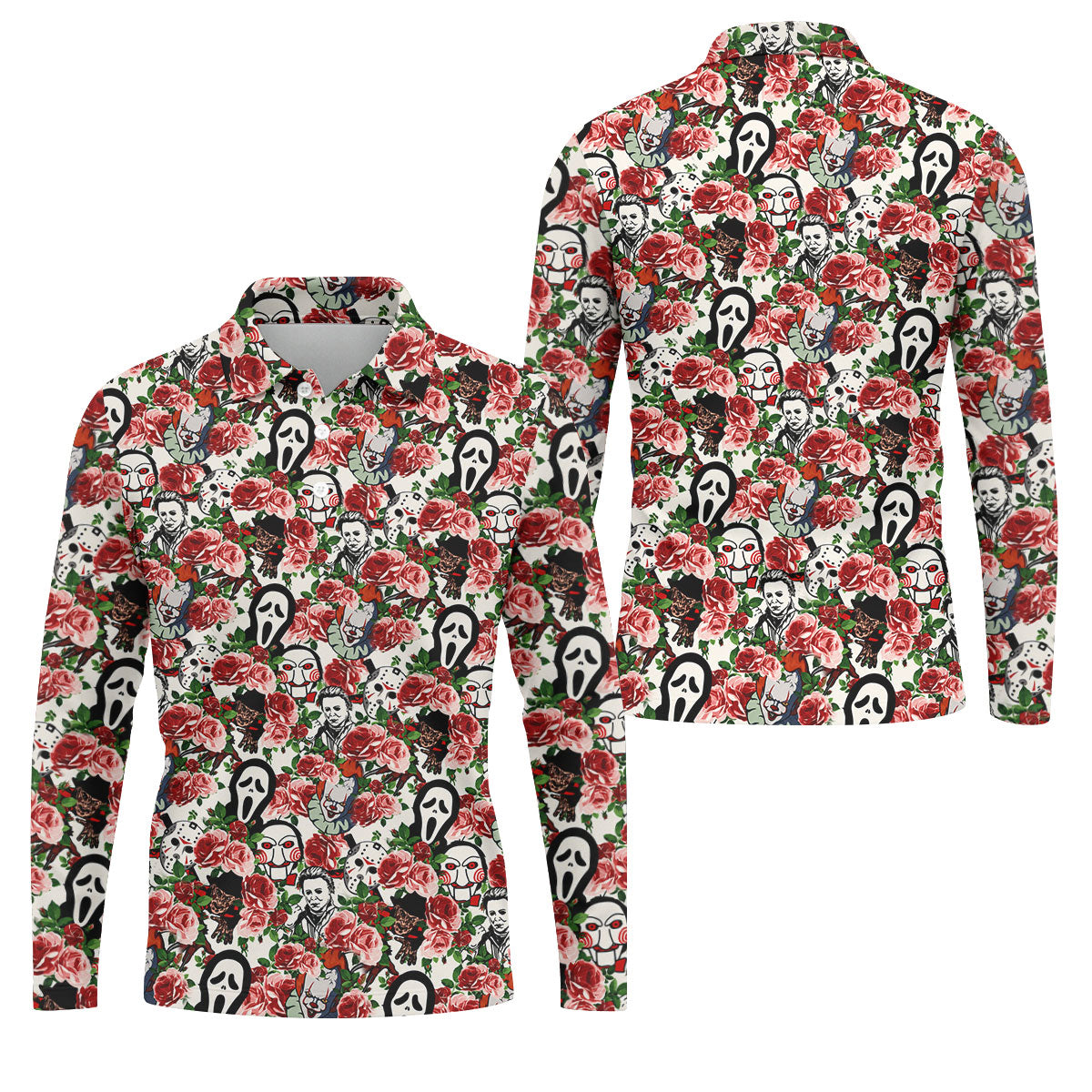 Rose Horror Character Collage Halloween Golf Shirt, Mens Golf Shirts, Golf Apparel For Men